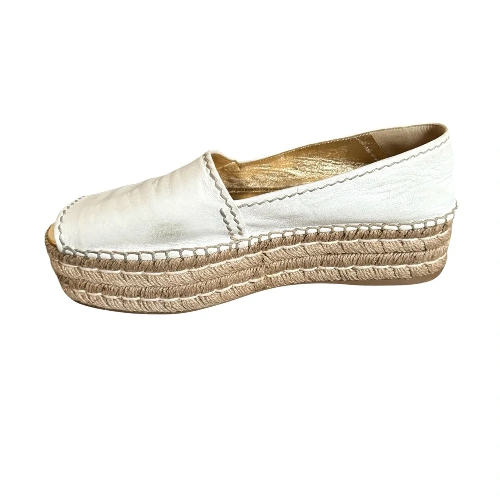 PRADA Platform Open Toe Espadrille White Nappa Leather